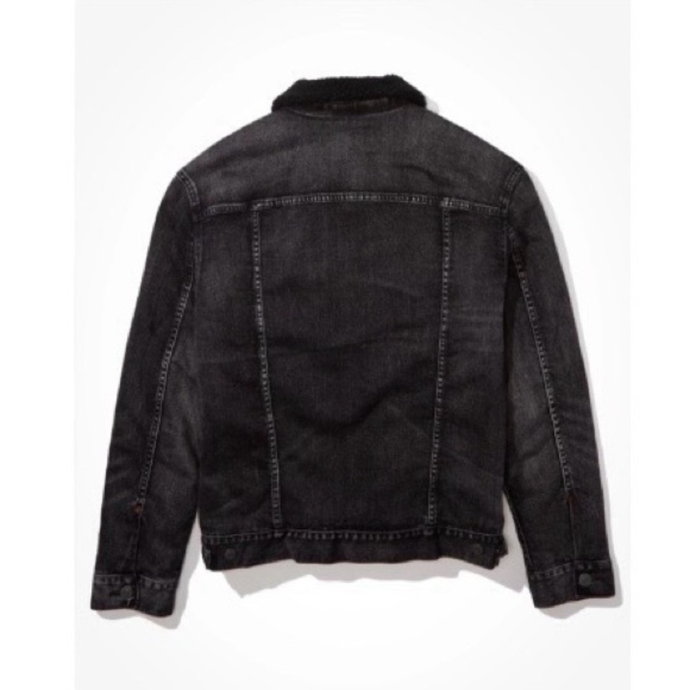 AEO 🦅 Black Sherpa Lined Denim Jacket - Picture 4 of 16